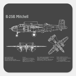 B-25B Mitchell Doolittle - Aeroplane Blueprint PD Square Sticker