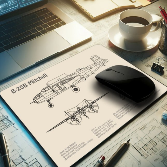 B-25B Mitchell Doolittle - Aeroplane Blueprint SD Mouse Pad (Creator Uploaded)