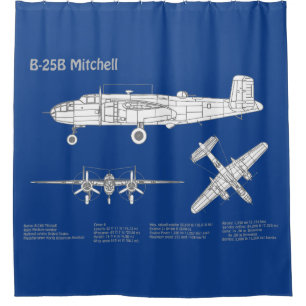 B-25B Mitchell Doolittle - Airplane Blueprint ABD Shower Curtain