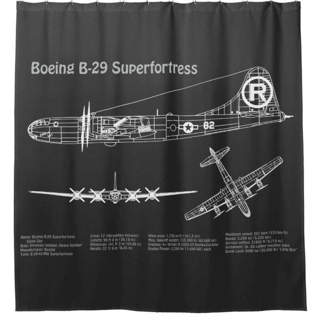 B-29 Superfortress - Aeroplane Blueprint Plans PD Shower Curtain (Front)
