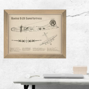 B-29 Superfortress - Airplane Blueprint Plans SD Photo Print