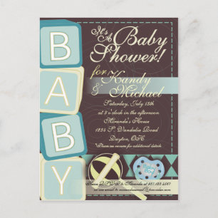 B-A-B-Y Baby Boy Shower Invitation Postcard