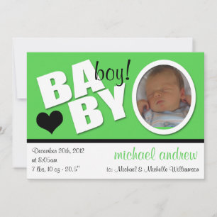 B A B Y Trendy Green Photo Birth Announcement