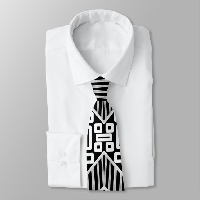B And W Runway Fashion Inspired Pattern Tie (Tied)