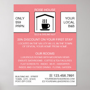 B&B Logo, Bed & Breakfast Accommodation Advert Poster