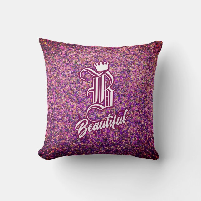 B Beautiful Pink Throw Pillow (Front)