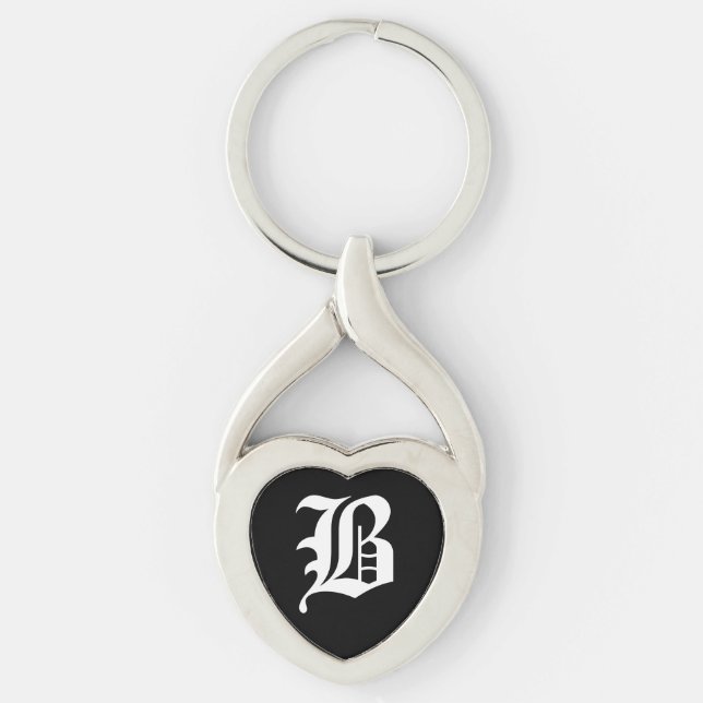 "B" Black Heart Keychain (Front)