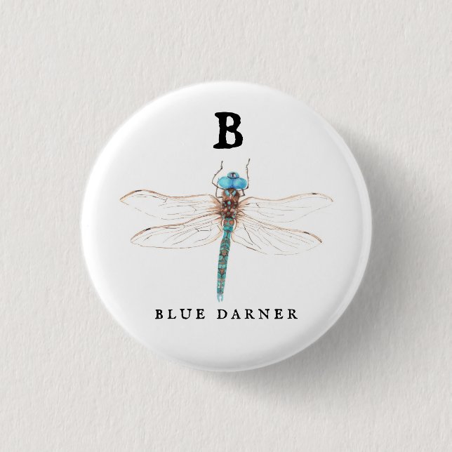 "B" Blue Darner  3 Cm Round Badge (Front)