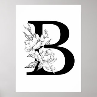 B botanical monogram. Letter initial with peonies Poster