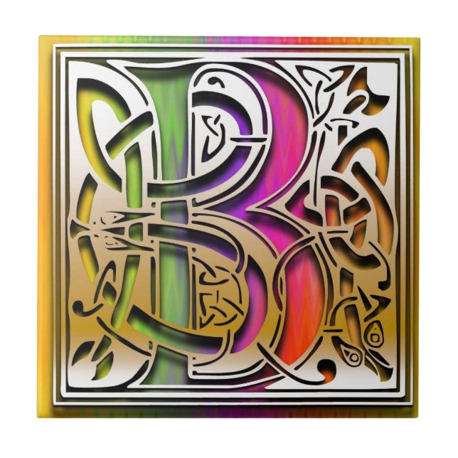 B Celtic Rainbow Custom Monogram Tile (Front)