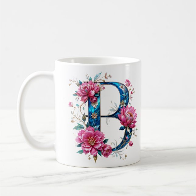 B Coffee Mug – Floral Design for Gifting (Left)