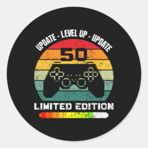 B-day Retro Gamer Levels Up Update 50 Limited Edit Classic Round Sticker