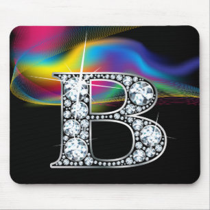 "B" Diamond Bling with Rainbow Swirl Mousepad