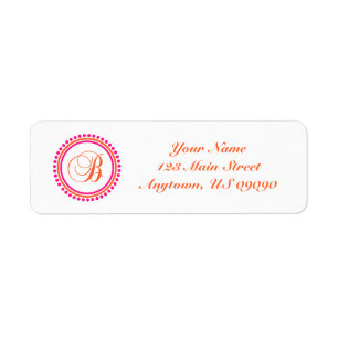 B Dot Circle Mongram Address Label (Pink / Orange) Return Address Label