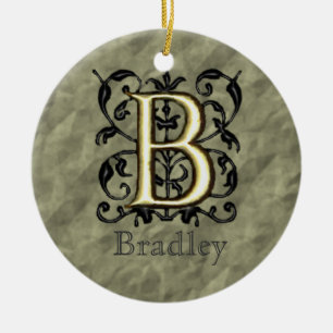 B - Embossed Vintage Monogram Ceramic Tree Decoration