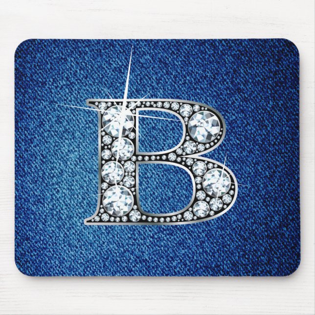 B Faux-"Diamond Bling" on Denim Mousepad (Front)