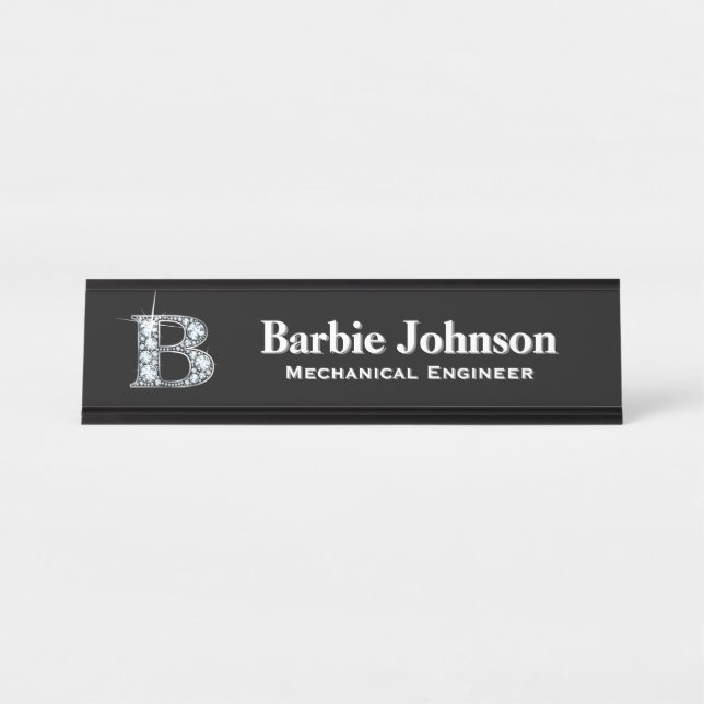 B Faux Diamond Desk Nameplate (Front)