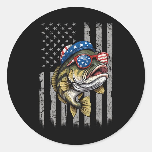 B Fish 4th Of July American Us Flag Patriotic Fish Classic Round Sticker (Front)