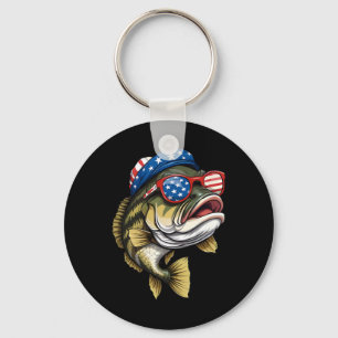 B Fish 4th Of July American Us Flag Patriotic Fish Key Ring