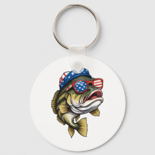 B Fish 4th Of July American Us Flag Patriotic Fish Key Ring