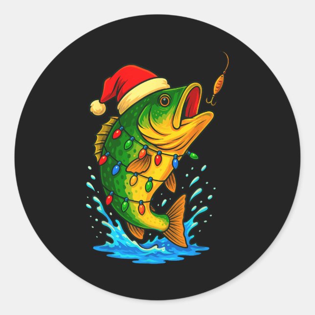 B Fish Christmas Fishing  Classic Round Sticker (Front)