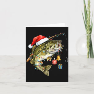 B Fish Festive Lights Christmas Funny Fishing Long Card