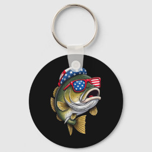 B Fish Fishing 4th Of July America Flag Usa Patrio Key Ring