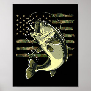 B Fish Fishing Usa American Flag Camouflage Fisher Poster