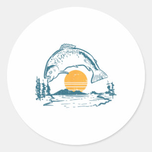 B Fish Sunset Moon Vintage Fishing Fisherman Angle Classic Round Sticker