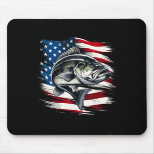 B Fish Usa Flag Fisherman 4th Of July Fishing Mouse Pad
