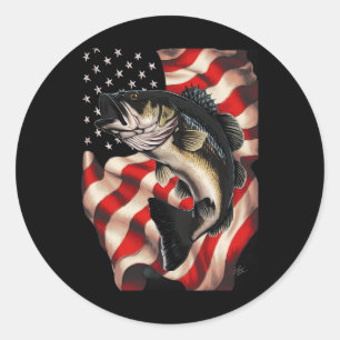B Fishing American Flag 4th Of July For Fisherman Classic Round Sticker