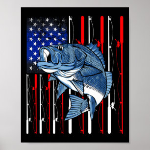 B Fishing American Flag Patriotic Fishing Fisherma Poster