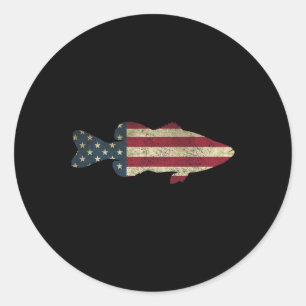 B Fishing American Flag Vintage Patriotic Angler Classic Round Sticker