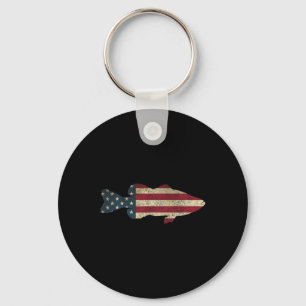 B Fishing American Flag Vintage Patriotic Angler Key Ring