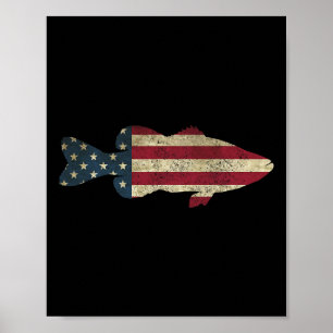 B Fishing American Flag Vintage Patriotic Angler  Poster