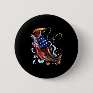 B Fishing Fish American Flag Dad Father Fourth Of 6 Cm Round Badge