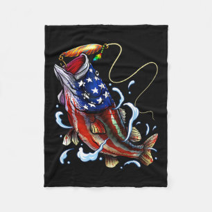 B Fishing Fish American Flag Dad Father Fourth Of Fleece Blanket