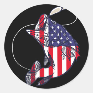 B Fishing Fish American Flag Patriotic Fourth Of J Classic Round Sticker