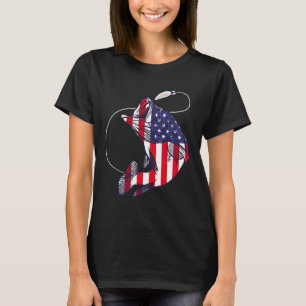 B Fishing Fish American Flag Patriotic Fourth Of J T-Shirt