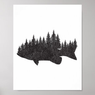 B Fishing Forest - Largemouth Smallmouth Fisherman Poster