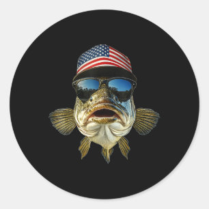 B Fishing Tee Usa Flag American Hat Sungles Fisher Classic Round Sticker