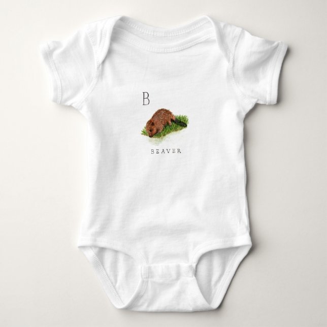B for Beaver Baby Bodysuit (Front)
