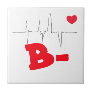B- Funky Blood Type Heart Rate Medical Ceramic Tile