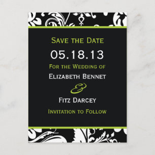 B&G Contemporary Damask Save the Date Wide Announcement Postcard