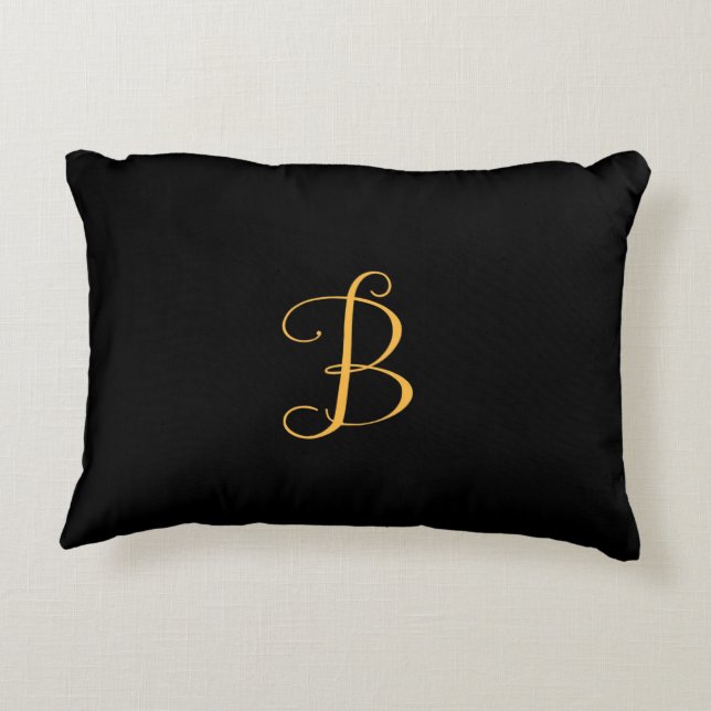 B gold monogram on black decorative cushion (Back)