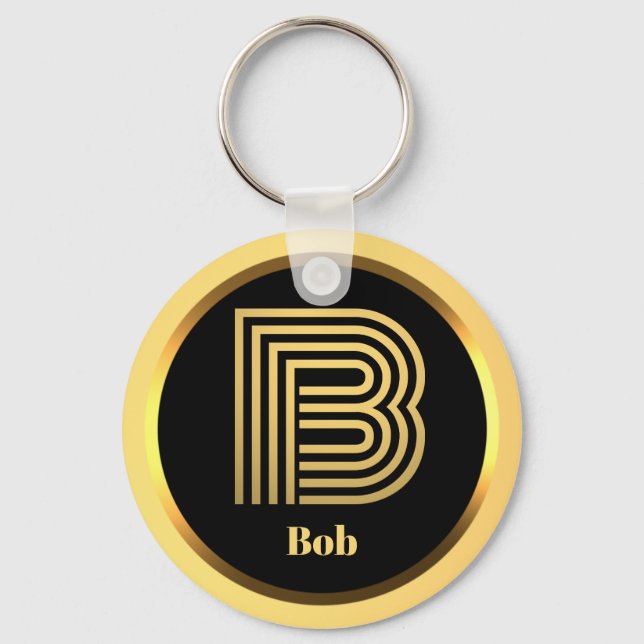 B Gold Monogrammed Letter Personalised Keychain (Front)