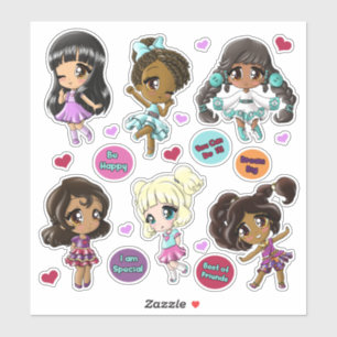 B-Hap-E Club Chibi Girls-Cut Vinyl Sticker