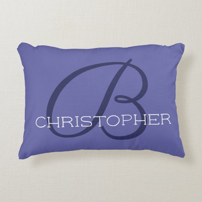 B Initial Custom Name Blue Periwinkle Decorative Cushion (Front)