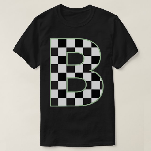 B Initial Monogram black & white chequerboard  T-Shirt (Design Front)