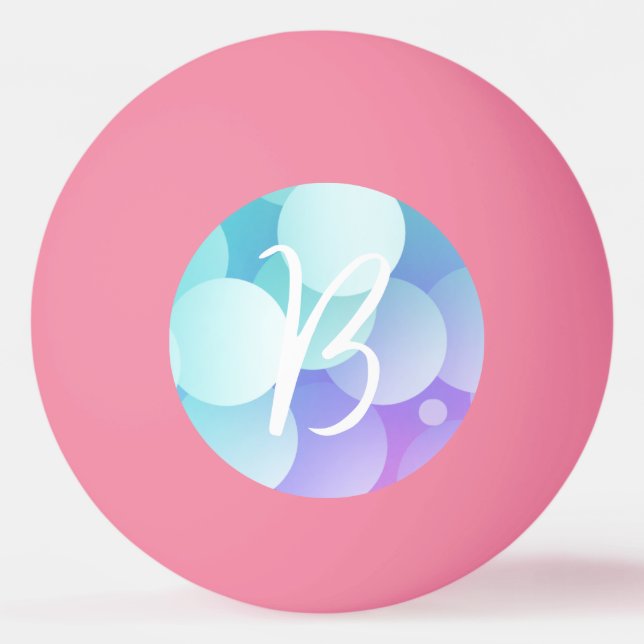 B Initial Name Bubbles Games Paddle Blue Purple Ping Pong Ball (Front)